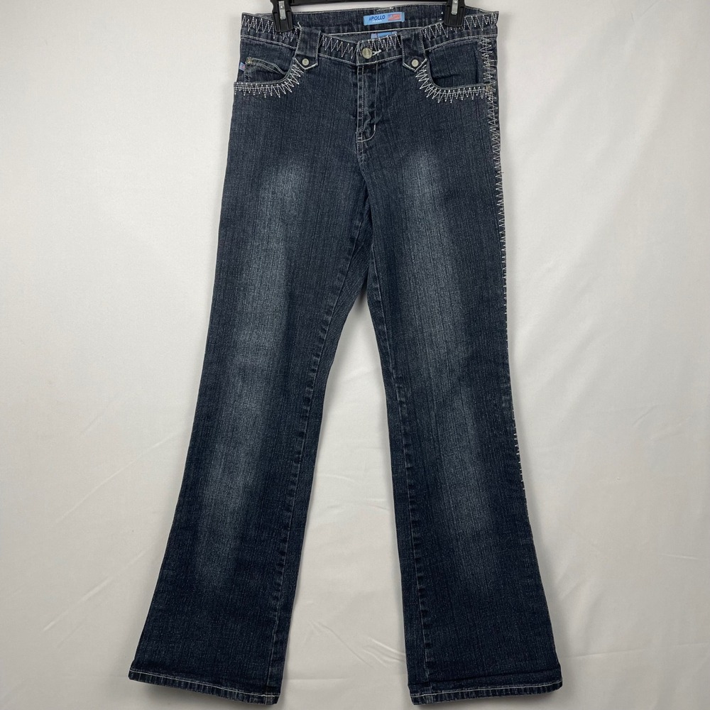 Apollo Jeans Womens 9/10 Dark Wash Flare Bootcut Jeans Contrast Stitch Y2K